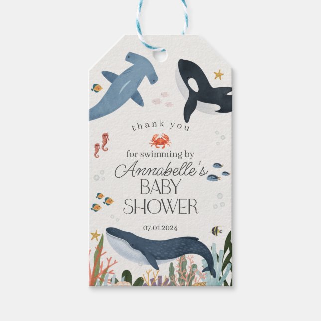 Unter dem Meer Baby Dusche Gastgeschenke Geschenkanhänger (Vorderseite)
