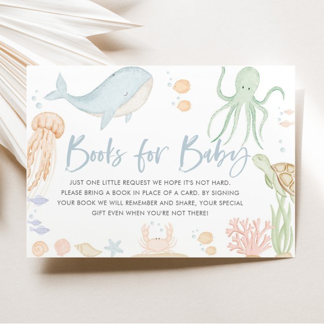 Unter dem Meer Babyduschbücher für die Babykarte Einladung (Under The Sea Baby Shower | Books For Baby Enclosure Card)