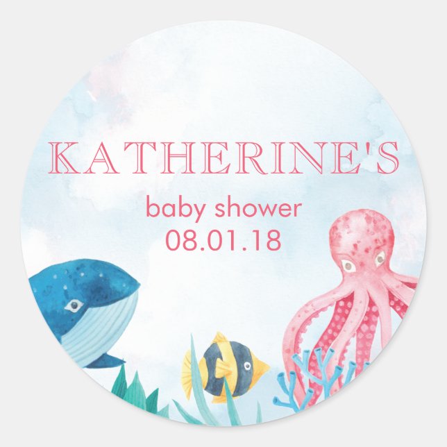 Unter dem Meer Babyduschkleber Runder Aufkleber (Vorderseite)