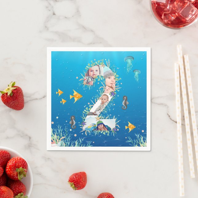 Unter dem Meer Big 2. Geburtstag FotoCollage Serviette (Beispiel)