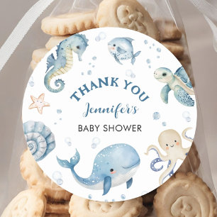 Unter dem Meer Blau Jungen Aquarell-Baby-Party   Runder Aufkleber