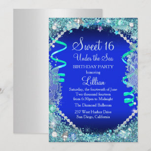 Unter dem Meer Blau Sweet 16 Einladung