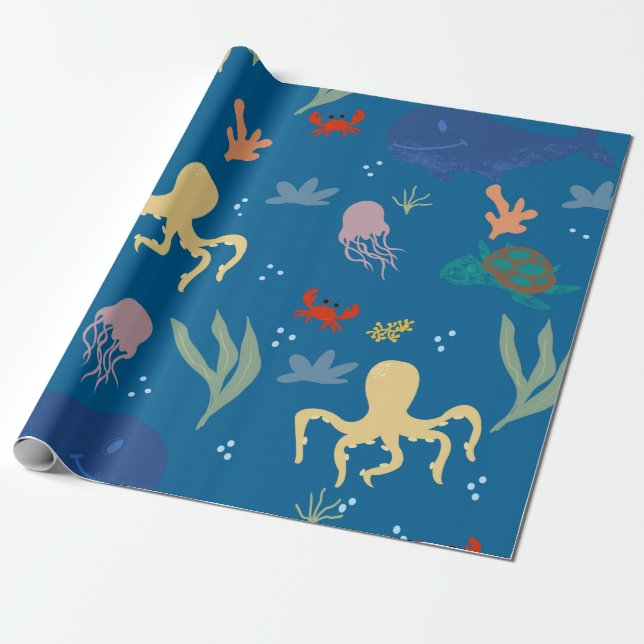 Unter dem Meer blauer Kreaturen Geschenkpapier (Ungerollt)