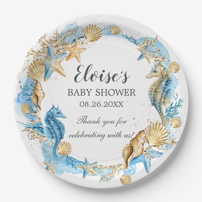 Unter dem Meer Blue Gold Boy Baby Shower  Pappteller (Vorderseite)