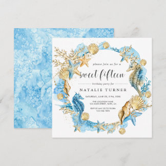Unter dem Meer Blue & Gold Sweet Fünfzehn Platz Einladung