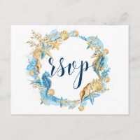 Unter dem Meer Blue Gold White Summer Wedding RSVP