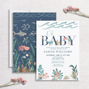 Unter dem Meer Blue Watercolor Oh Baby Shower Einladung
