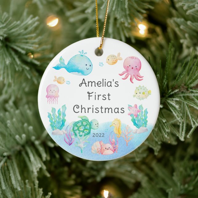 Unter dem Meer das erste Weihnachtsfest des Babys Keramik Ornament (Baum)