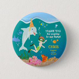 Unter dem Meer Delphine und Jungen Geburtstagspart Button