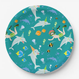 Unter dem Meer Delphine und Jungen Geburtstagspart Pappteller