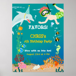 Unter dem Meer Delphine und Jungen Geburtstagspart Poster