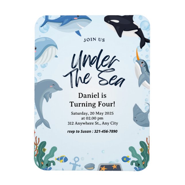 Unter dem Meer Dolphin Shark Whales Geburtstagskin Magnet (Vertikal)