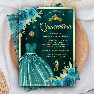 Unter dem Meer Dunkel Teal Meerjungfrau Gold Quinc Einladung