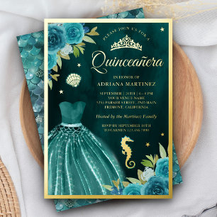 Unter dem Meer Dunkel Teal Meerjungfrau Quinceaner Folieneinladung