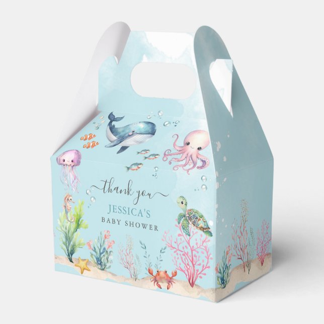 Unter dem Meer farbenfrohe Meerestiere Babydusche Geschenkschachtel (Vorderseite)