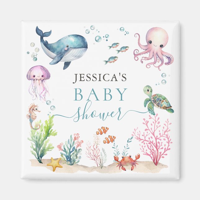 Unter dem Meer farbenfrohe Meerestiere Babydusche Magnet (Vorne)