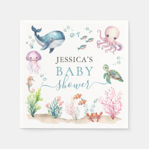 Unter dem Meer farbenfrohe Meerestiere Babydusche Serviette