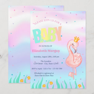 Unter dem Meer, Flamingo Holografischer Babyshower Einladung