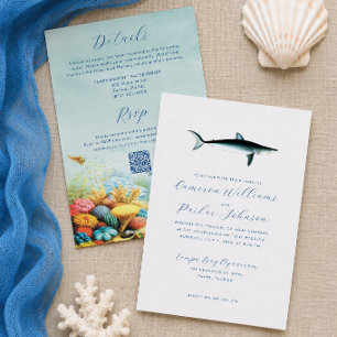 Unter dem Meer Hai-Aquarium All-in-One QR Hochzeit Einladung