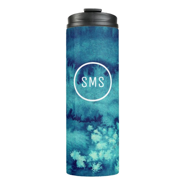 Unter dem Meer isolierte Schuster blaue Wasserfarb Thermosbecher (Vorderseite)