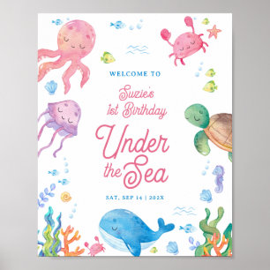 Unter dem Meer Kinder 1. Geburtstag Begrüßungszeic Poster