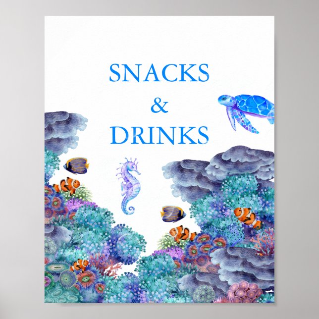 Unter dem Meer Kinderdusche Snacks und Getränke Poster (Vorne)