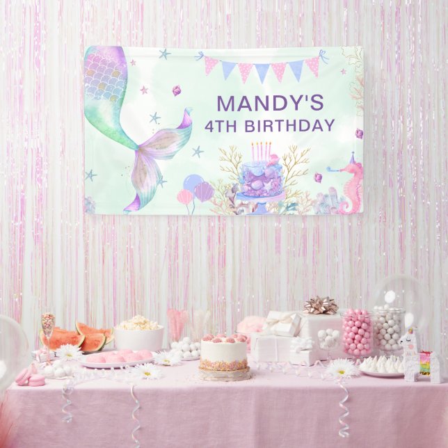 Unter dem Meer Lila Aquamarine Meerjungfrau Geburt Banner (Party)