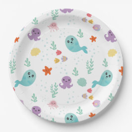 Unter dem Meer Lila Babydusche Fisch Wasser Pappteller
