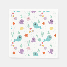 Unter dem Meer Lila Babydusche Fisch Wasser Serviette