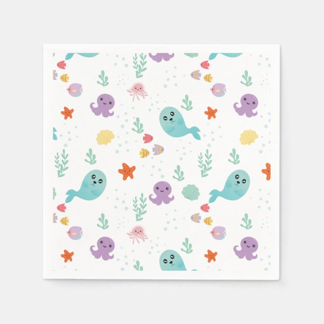 Unter dem Meer Lila Babydusche Fisch Wasser Serviette (Vorderseite)