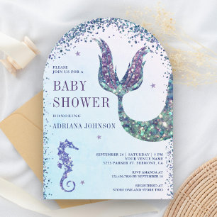 Unter dem Meer Lila Mermaid Arch Baby Dusche Einladung