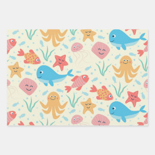 Unter dem Meer lustiges bunter Kreaturen Muster  Geschenkpapier Set