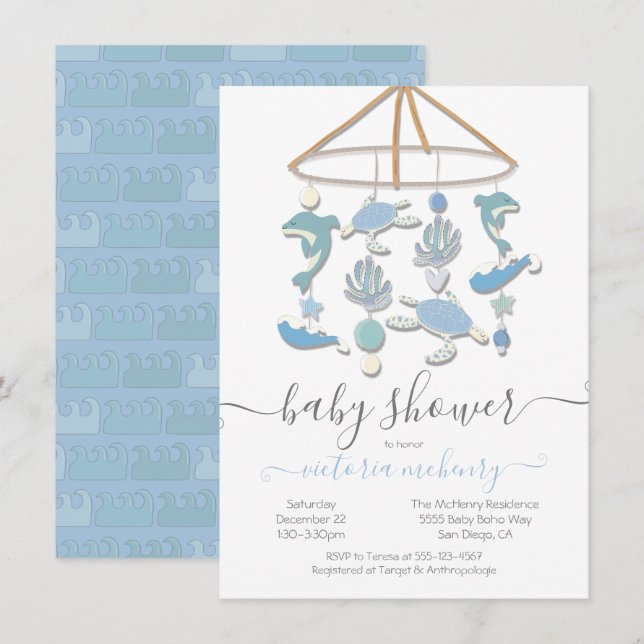 Unter dem Meer Mobile Baby Shower Einladung (Vorne/Hinten)