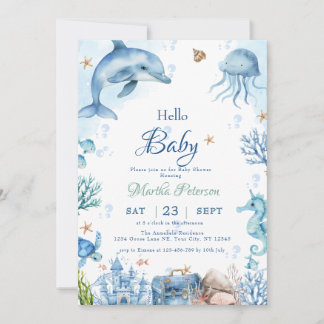 Unter dem Meer Muschel-Baby-Party Einladung