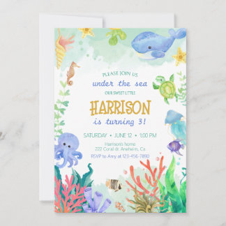Unter dem Meer Nautical Whale Turtle Birthday Invi Einladung