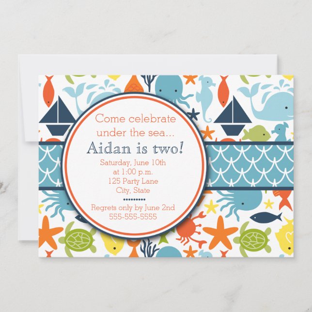 Unter dem Meer, nautischer Geburtstag Einladung (Vorderseite)