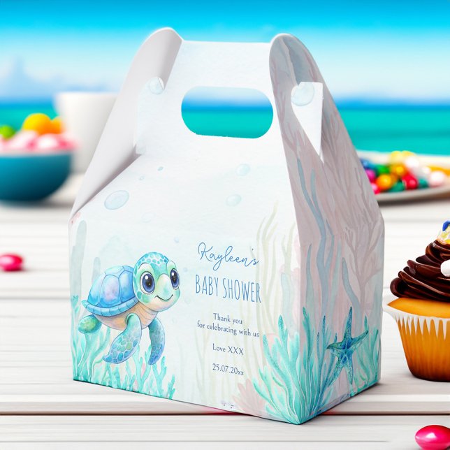 Unter dem Meer niedliche Schildkröte Aqua Blue Bab Geschenkschachtel (Under the sea cute turtle aqua blue boys baby shower personalized favor boxes baby shower favors)