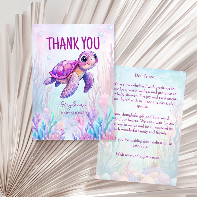 Unter dem Meer niedliche Schildkröte rosa lila Bab Dankeskarte (Under the sea cute turtle pink purple baby shower thank you cards marine ocean baby shower )