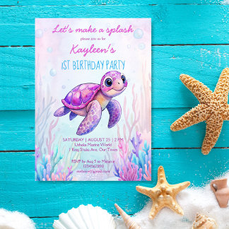 Unter dem Meer niedliche Schildkröte rosa lila Geb Einladung