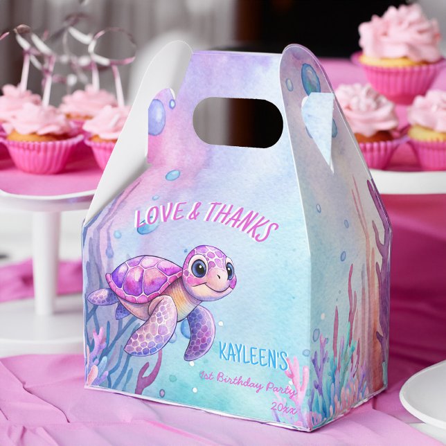 Unter dem Meer niedliche Schildkröte rosa lila Geb Geschenkschachtel (Under the sea cute pink purple sea turtle birthday party customized favor boxes party favors)