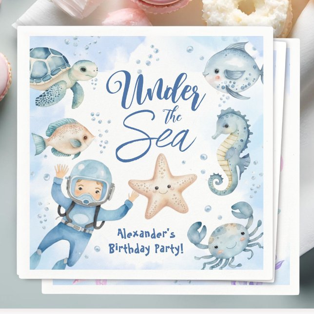 Unter dem Meer! Niedlicher Boy Blue Ocean Geburtst Serviette (Von Creator hochgeladen)