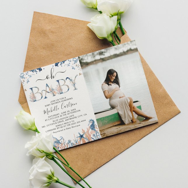 Unter dem Meer "Oh Baby" Foto Babydusche Einladung (Von Creator hochgeladen)