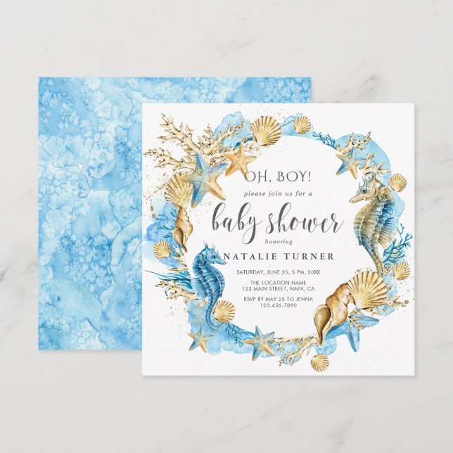Unter dem Meer| Oh Boy Baby Shower Einladung (Vorne/Hinten)