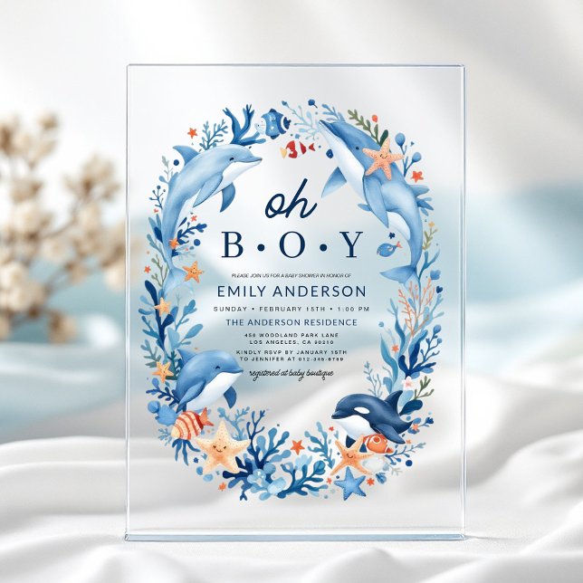 Unter dem Meer Oh Boy Blue Baby Dusche Acryleinladungen (Von Creator hochgeladen)