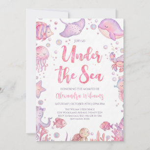 Unter dem Meer Ozeantiere rosa Mädchen Baby Shower Einladung
