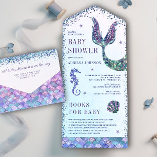 Unter dem Meer Purpur Meerjungfrau Baby-Party All In One Einladung
