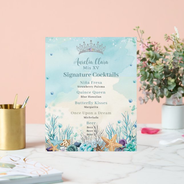Unter dem Meer Quinceanera Cocktails Bar Menu Acrylschild (Hochzeit)