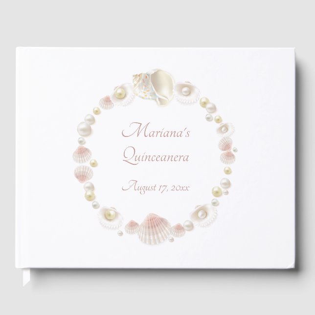 Unter dem Meer Quinceanera Party Rosa Muscheln Gästebuch (Vorderseite)