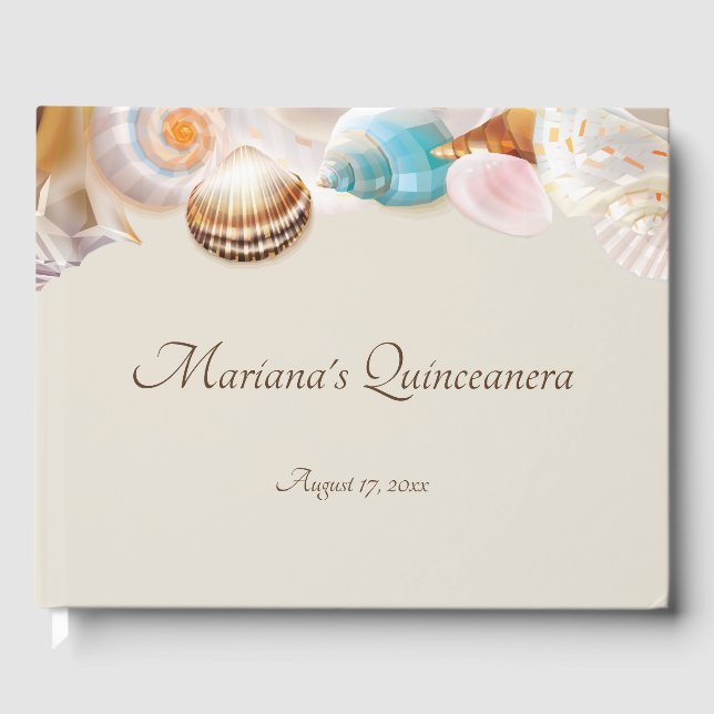 Unter dem Meer Quinceanera Party Seashells Gästebuch (Vorderseite)