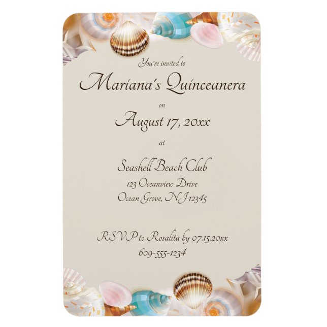 Unter dem Meer Quinceanera Party Seashells Grenze Magnet (Vertikal)